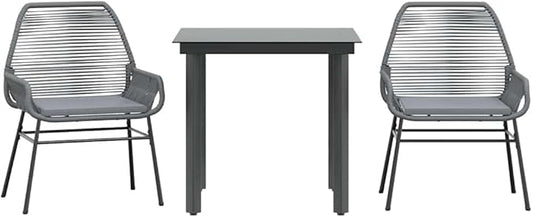 vidaXL 5-piece Patio Dining Set with Cushions - Gray Poly Rattan Square Table and Chairs for Outdoor/Garden use - Tempered Glass Tabletop, Weather-, Washable Covers