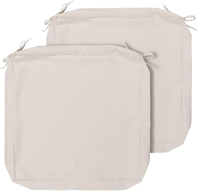 Magpie Fabrics Indoor Outdoor Patio Replacement Cushion Cover with Ties 2 Pack, Loveseat Chair Couch Slipcover Water Repellent UV Resistant Decor for Home Garden(Recycled Cream White, 24x22x4 Inch)
