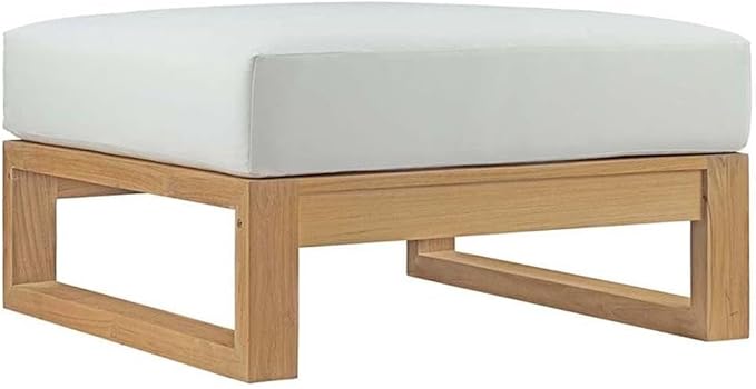 Pemberly Row 8-Piece Teak Patio Sofa Set, Natural Wood and White Finish, Includes Sofa, Armchairs, Ottomans, Coffee Table and Side Tables, Modern Outdoor Furniture with Washable Cushions