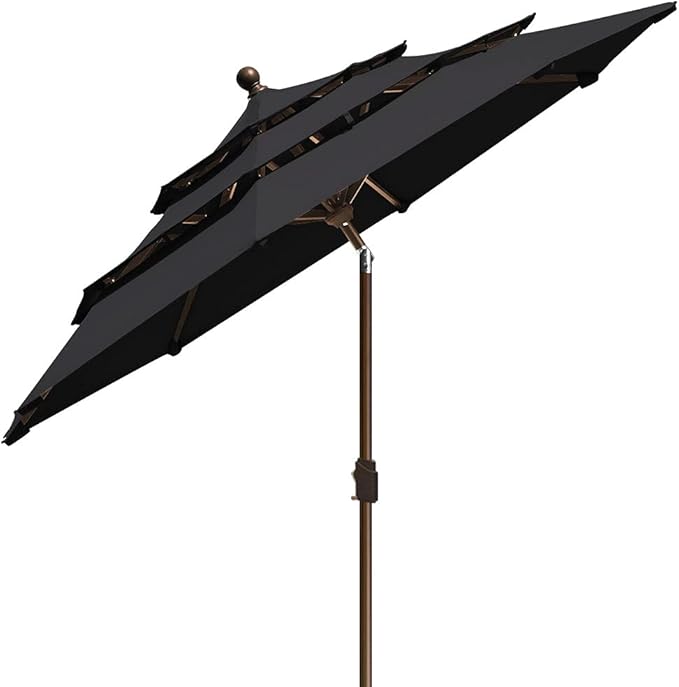 EliteShade USA 10-Year-Non-Fading 9ft 3-Tier Market Patio Umbrella, Commercial Grade Outdoor Table Umbrella with Crank Open, Windproof & UPF 50+ UV Protection, Heavy Duty Ventilation for Garden, Deck, Pool, Backyard, Beach & Bistro, Black