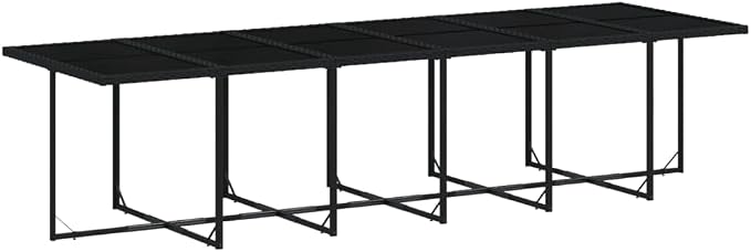 13-Piece Patio Dining Set with Cushions Black PE Rattan Outdoor Furniture Set for Backyard Garden Balcony Porch, Foldable Chairs & Tempered Glass Table