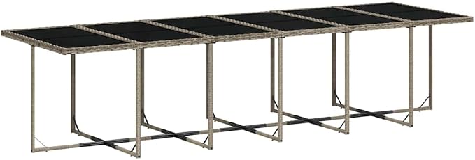 17 Piece Patio Dining Set with Cushions Gray Poly Rattan Outdoor Table and 12 Chairs Folding Space Saving Glass Top for Garden Backyard Poolside Entertaining UV Proof 242.5 lb Capacity