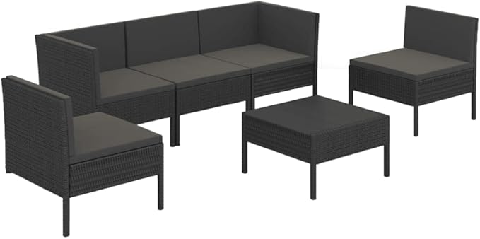 Patio Lounge Set with Cushions,Patio Furniture Sets,Patio Conversation Sets,Outdoor Furniture Sets,for Garden,Backyard,Outdoor,6 Piece Poly Rattan Black