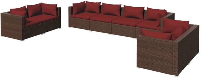 8 Piece Patio Lounge Set with Cushion, Piece Patio Set Patio Lounge Set Outdoor Patio Sectional Furniture Conversation Sets s Poly Rattan Brown
