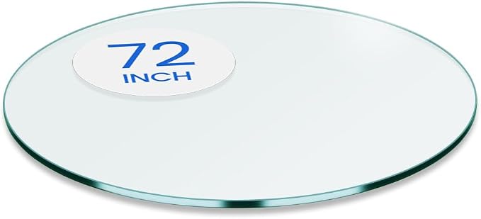 Dulles Glass 72 inch Round Glass Table Top - Tempered - 3/8" Thick Glass Surface, Safe Flat Polished, Multipurpose for Dining Table, Patio, Coffee and End Table