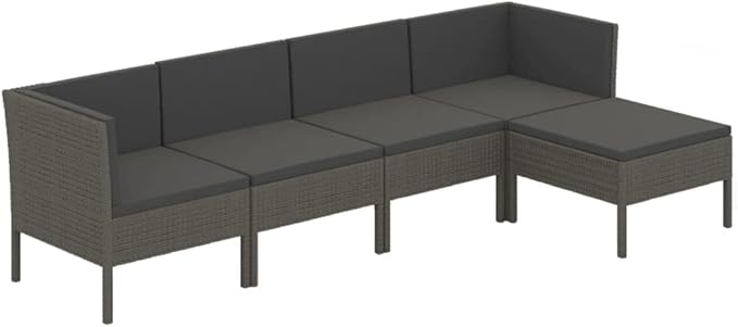 Patio Lounge Set with Cushions,Patio Furniture Sets,Patio Conversation Sets,Outdoor Furniture Sets,for Garden,Backyard,Outdoor,5 Piece Poly Rattan Gray