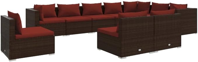 10 Piece Patio Lounge Set with Cushion, Furniture Conversation Sets Patio Lounge Set Outdoor Patio Sectional Piece Patio Set s Poly Rattan Brown