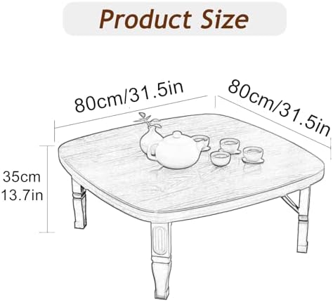 Space-Saving Japanese Folding Low Table, Wooden Floor Desk for Bedroom & Outdoor, Ideal for Tea Room, 31.5 x 31.5 inches, Compact & Stylish Design