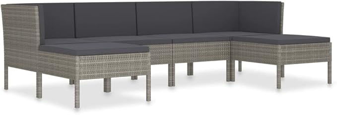 Patio Lounge Set with Cushions,Outdoor Patio Furniture,Outdoor Chat Conversation Set,Garden Furniture Sets,for Patio,Backyard,Garden,Outdoor,6 Piece Poly Rattan Gray
