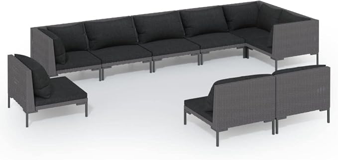 9 Piece Patio Lounge Set with Cushions,Patio Furniture Set,Outdoor Sectional Sofa,Patio Conversation Seat,Deck Casual Furniture,Backyard Decor,for Garden,Backyard, Poolside,Poly Rattan Dark Gray