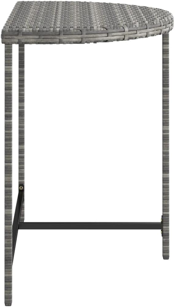 Wicker Half-Moon Patio Table, Half-Round Rattan Bistro Table, Gray 31.5"x19.7"x29.5" Poly Rattan, -285