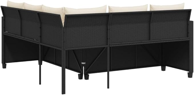 Patio Sofa with Table and Cushions, Outdoor Dining Sets Porch Furniture Set Patio Conversation Set Front Porch Furniture for Poolside Garden Exhibition L-Shaped Black Poly Rattan