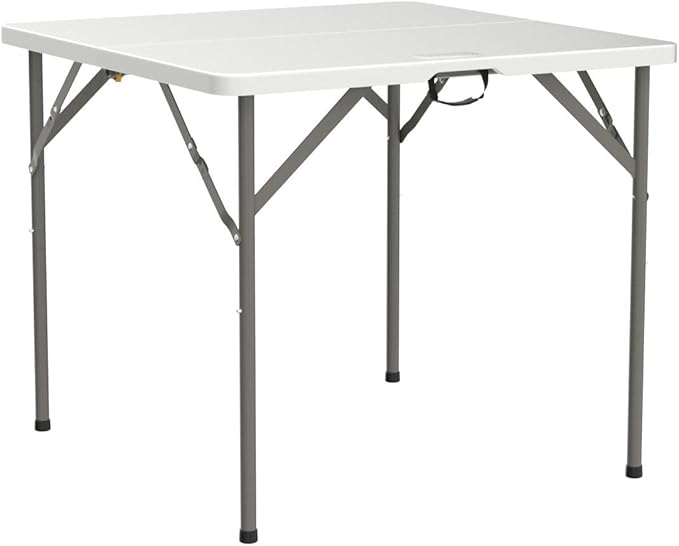 VINGLI 34" Fold in Half Square Table, Bi-Folding Commercial Portable Plastic Dining Table for Kitchen Outdoor Party Wedding Event, White