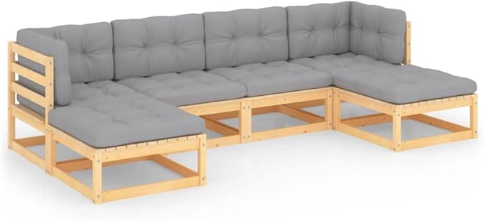 Patio Lounge Set with Cushions,Outdoor Conversation Furniture Sets,Outdoor Furniture Sets,for Lawn,Garden,Backyard,6 Piece Solid Pinewood