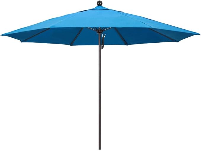 California Umbrella 11' Rd. Venture Series Contract Grade Patio Umbrella, Pulley Open, Bronze Finish, Sunbrella Cyan