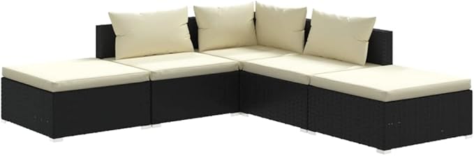 5 Piece Garden Lounge Set with Cushions, Porch Furniture Set Patio Conversation Set Outdoor Dining Sets Patio Furniture Sets for Poolside Negotiation Area Piazza Exhibition Poly Rattan Black