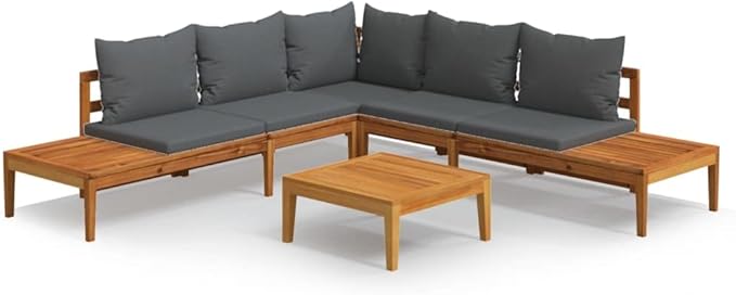 Patio Lounge Set with Dark Gray Cushions,Patio Furniture Sets,Patio Conversation Sets,Outdoor Furniture Sets,for Garden,Backyard,Outdoor,4 Piece Acacia Wood