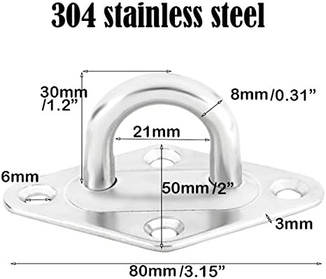 TooTaci Hammock Hooks Heavy Duty, 1000lb Capacity M8 304 Stainless Steel Pad Eye, Hammock Hanging Kit with Screw Bolts, Hammocks Wall Mount Ceiling Hook for Indoor Outdoor, Swing Chairs Hanging