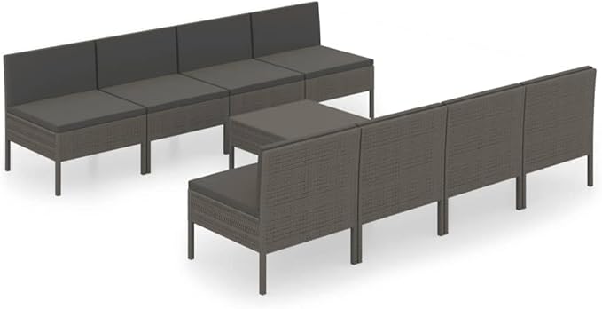 Patio Lounge Set with Cushions,Patio Furniture Sets,Patio Conversation Sets,Outdoor Furniture Sets,for Garden,Backyard,Outdoor,9 Piece Poly Rattan Gray