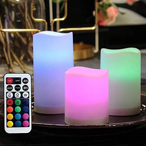 Remote Control Rechargeable Flameless LED Candle Light, Outdoor/Indoor Color Changing Plastic Candle, 3 Pack…
