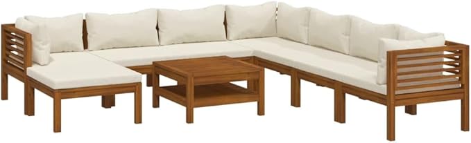 Patio Furniture Sets,Outdoor loveseat,Patio Conversation Sets,9 Piece Patio Lounge Set with Cream Cushion Solid Acacia WoodSuitable for Patio, Garden, Gazebo Low