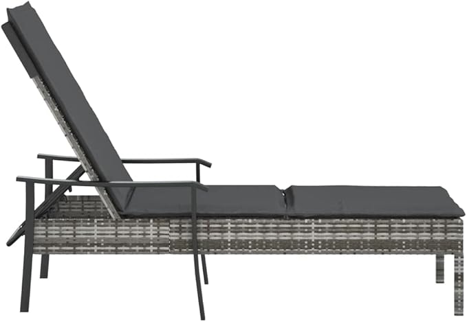 Sun Lounger with Cushion Gray Poly Rattan, Outdoor Patio Sectional, Outdoor Sofa Set, Furniture Conversation Sets, Outdoor Porch Furniture for Balcony, Yard
