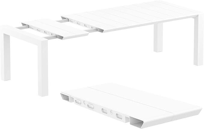 Resol Grupo Compamia Vegas 86" Extendable Patio Dining Table in White, Commercial Grade