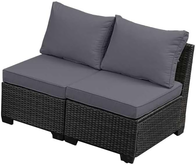 2 piece Outdoor Wicker Armless Sofa, Patio Sectional Sofa Set with Thick Seat Cushions and 2 Back Cushions for Garden Patio, Backyard, Poolside Grey