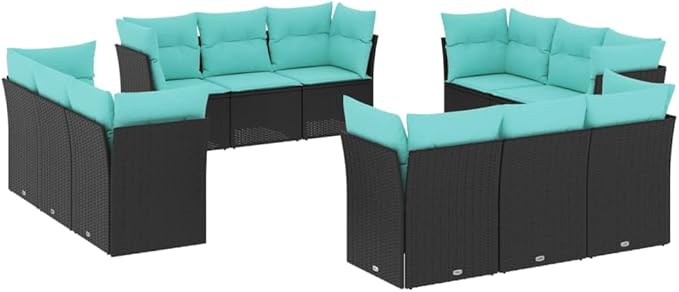 12 Piece Patio Sofa Set with Cushions, Patio Conversation Set Garden Lounge Set Front Porch Furniture Sectional Sofa for Poolside Piazza Garden Exhibition Black Poly Rattan
