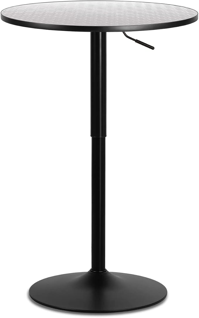 MoNiBloom Pub Round Table Silver Stripe Top with Black Leg and Base, Bar Table 27.5"- 36"" Height Adjustable with 360° Swivel, Cocktail Bistro Table for Dining Bistro Cafe Home Bar, 23.5" Diameter