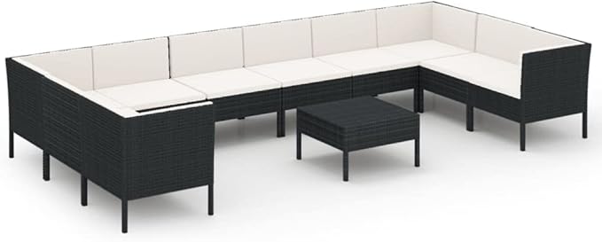 Patio Lounge Set with Cushions,Patio Furniture Sets,Patio Conversation Sets,Outdoor Furniture Sets,for Garden,Backyard,Outdoor,11 Piece Poly Rattan Black