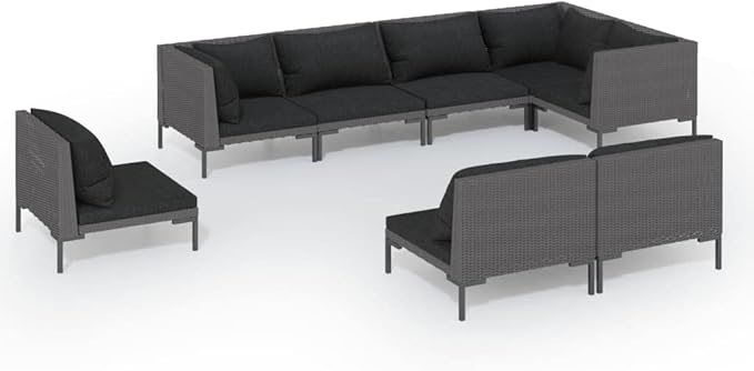 Patio Lounge Set with Cushions,Outdoor Table and Chairs Set,Terrace Conversation Set Furniture,Outdoor Furniture,for Garden,Backyard,8 Piece Poly Rattan Dark Gray