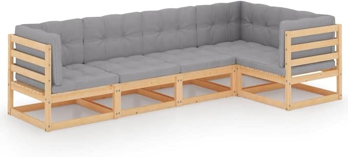 Patio Lounge Set with Cushions,Outdoor Conversation Furniture Sets,Outdoor Furniture Sets,for Lawn,Garden,Backyard,5 Piece Solid Pinewood
