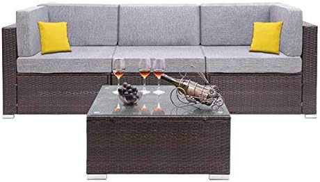 HopeHope 4 Pieces Conversation Sets Outdoor Rattan Sectional Sofa- Patio Wicker Furniture Set