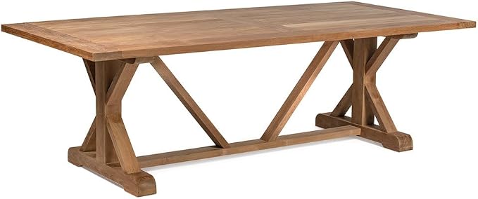 TITAN GREAT OUTDOORS Ash & Ember Savannah Grade A Teak 92.5" Farmhouse Dining Table, Weather Resistant Wood for Garden, Backyard, Patio Indoor Outdoor Patio Furniture, Solid Brass Hardware