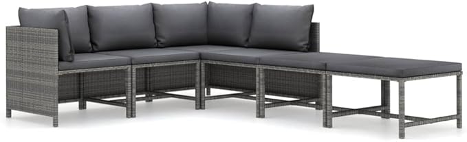 6 Piece Patio Conversation Set Grey PE Rattan Modular Outdoor Lounge Furniture 23.6x23.6 inch with Powder-Coated Steel Frame & Removable Cushions for Balcony Garden Terrace