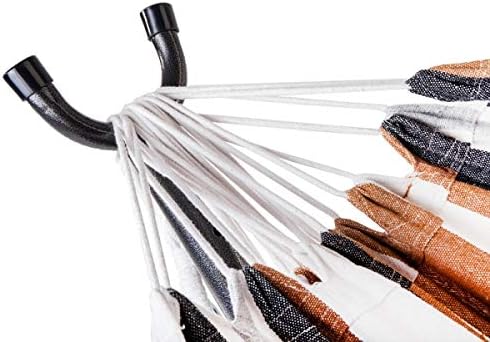 Thxbye Professional Black & Silver Flowers Hammock Stand with Polyester Coffee Stripe Hammock