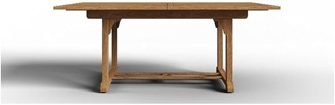 Pemberly Row Traditional Teak Outdoor Dining Table, 70.5-90.5 in Extension, Natural Slatted Top, Premium Teak Wood, Weather-Resistant, Self-Storing Leaf, Patio Furniture for Outdoor Dining