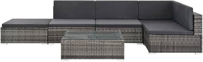 Patio Lounge Set with Cushions,Outdoor Furniture,Outdoor Furniture Sets,Patio Conversation Sets,for Garden,Deck,Backyard,6 Piece Poly Rattan Gray