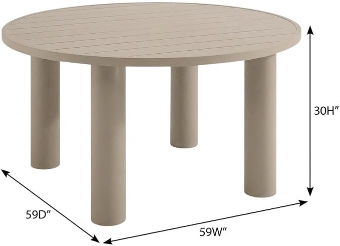 Gray Outdoor Patio 60-Inch Round Aluminum Dining Table with Durable Weather-Resistant Frame and Stylish Contemporary Design
