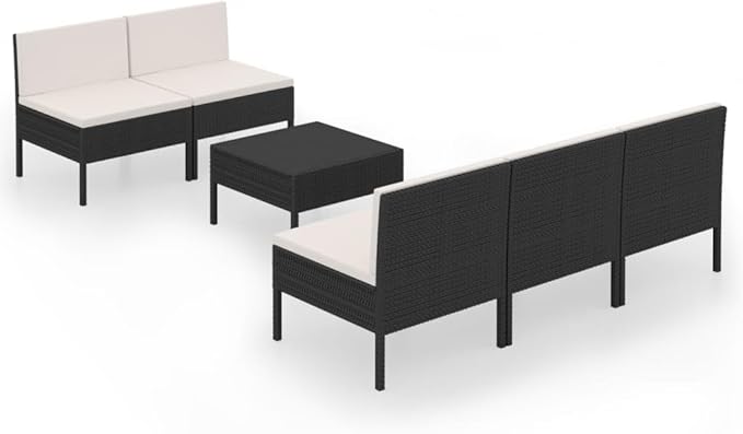 6 Piece Patio Lounge Set with Cushions,Patio Sofa,Outdoor Daybed,Patio Seating,Outdoor Furniture Sets,Patio Conversation Sets,Modern Set,Outdoor Patio Chairs,for Backyard,Garden,Poly Rattan Black