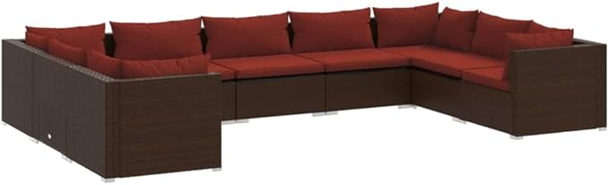 9 Piece Patio Lounge Set with Cushion, Piece Patio Set Furniture Conversation Sets Patio Lounge Set Outdoor Patio Sectional s Poly Rattan Brown