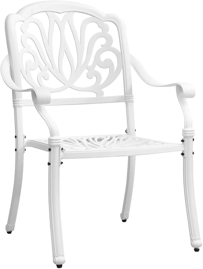5 Piece Patio Dining Set White Cast Aluminum Outdoor Table and 4 Chairs for Garden Backyard Porch with Umbrella Hole High Backrest 31.5 x 31.5 Inch Weather Resistant Furniture Set