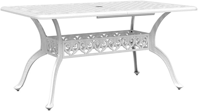 Afuera Living 5 Piece Garden Dining Set, Powder-Coated Cast Aluminum, White Finish, Outdoor Patio Table with Umbrella Hole and 4 Chairs, Modern Industrial Style for Garden or Terrace
