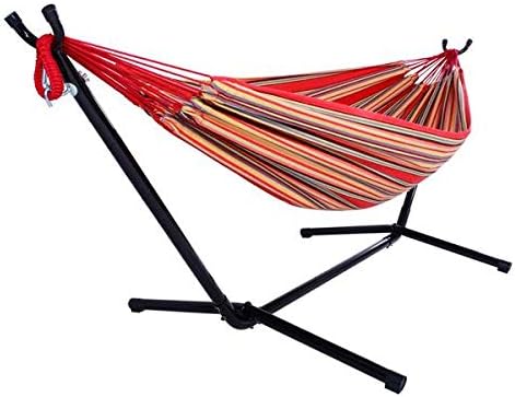 Hammock Set (Hammock Frame Small Color Bar) Natural Rope (Red Strip)