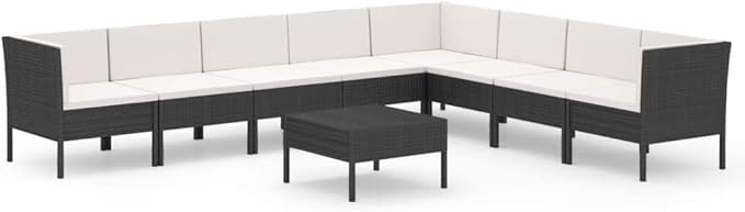 Patio Lounge Set with Cushions,Patio Furniture Sets,Patio Conversation Sets,Outdoor Furniture Sets,for Garden,Backyard,Outdoor,9 Piece Poly Rattan Black