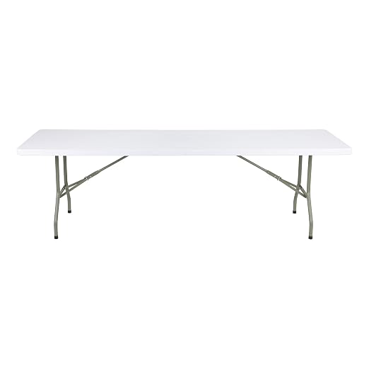 Norwood Commercial Furniture 8' Indoor/Outdoor Folding Training Table, Rectangular Blow-Molded Plastic Folding Training and Event Table, White