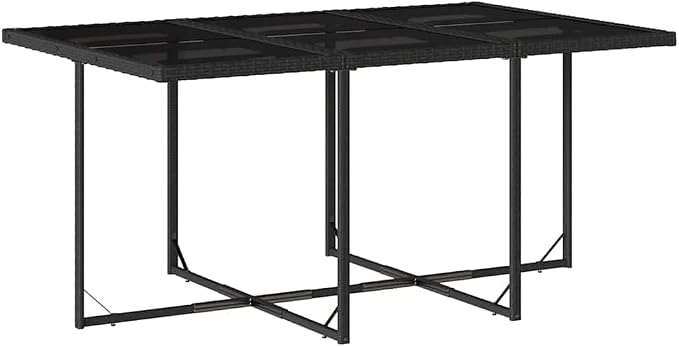 10-Seater Black Poly Rattan Garden Dining Set with Rectangular Table and Cushioned Chairs for Patio