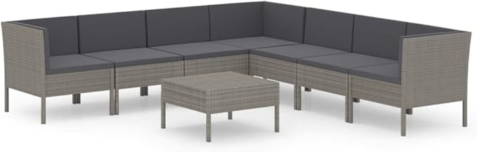 Patio Lounge Set with Cushions,Patio Furniture Sets,Patio Conversation Sets,Outdoor Furniture Sets,for Garden,Backyard,Outdoor,8 Piece Poly Rattan Gray