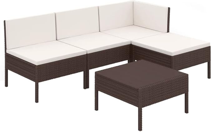 Patio Lounge Set with Cushions,Patio Furniture Sets,Patio Conversation Sets,Outdoor Furniture Sets,for Garden,Backyard,Outdoor,5 Piece Poly Rattan Brown